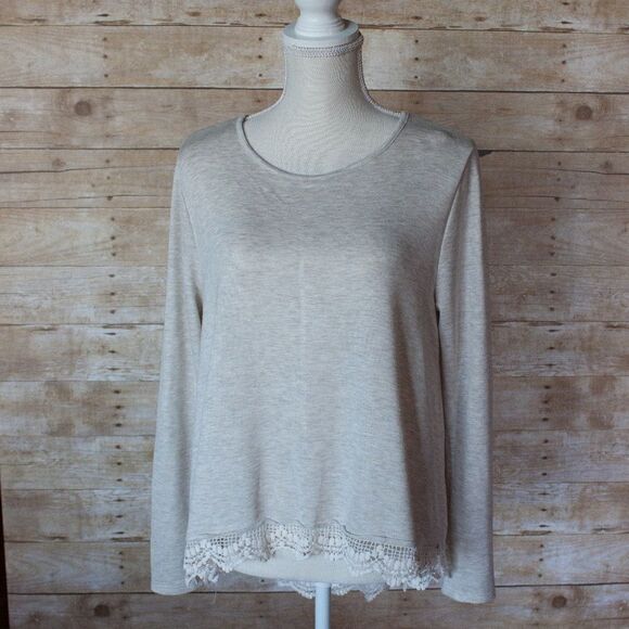 Altar'd State Oatmeal Lace Trim Top - Picture 1 of 4